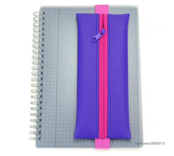 Mäppchen mit Gummiband, A5 / A4 Bullet Journal Ordner, Kunstleder violett lila, Zipper pink, by BuntMixxDesign